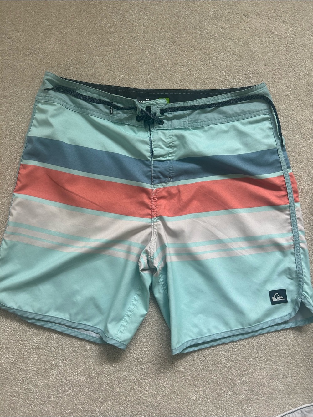 Quiksilver Mint, Navy & Coral Striped Board Shorts